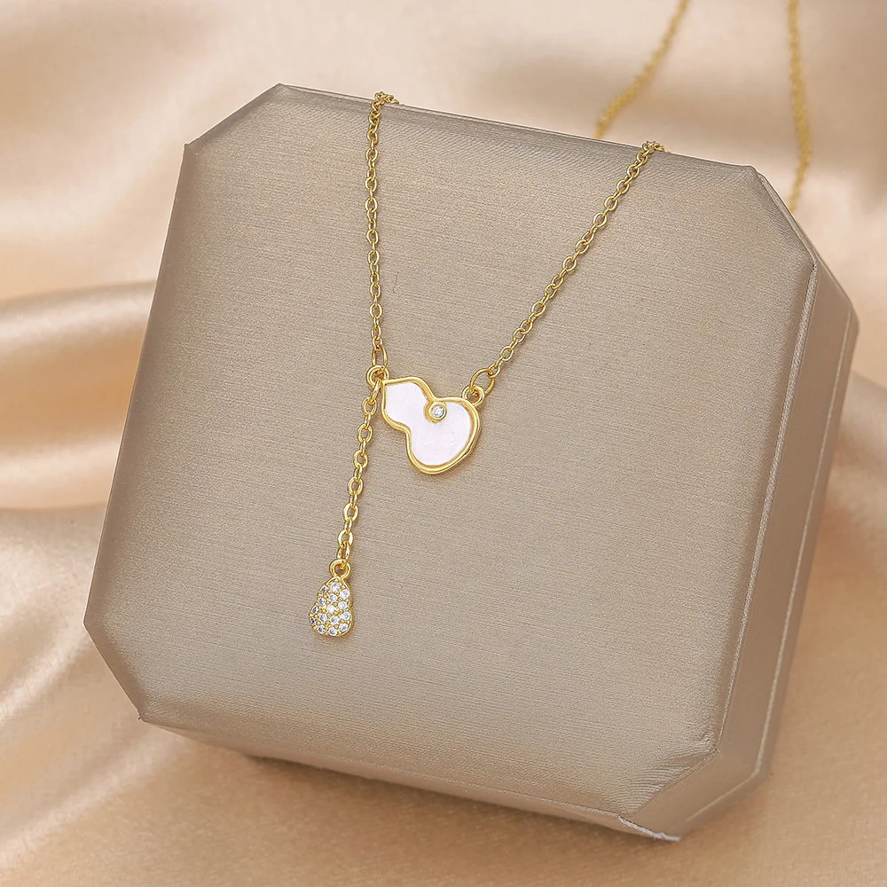New Design Stainless Steel Necklace for Women and Girls 14K Gold Plated with Zircon Pendant Silver Neck Chain for Gifts