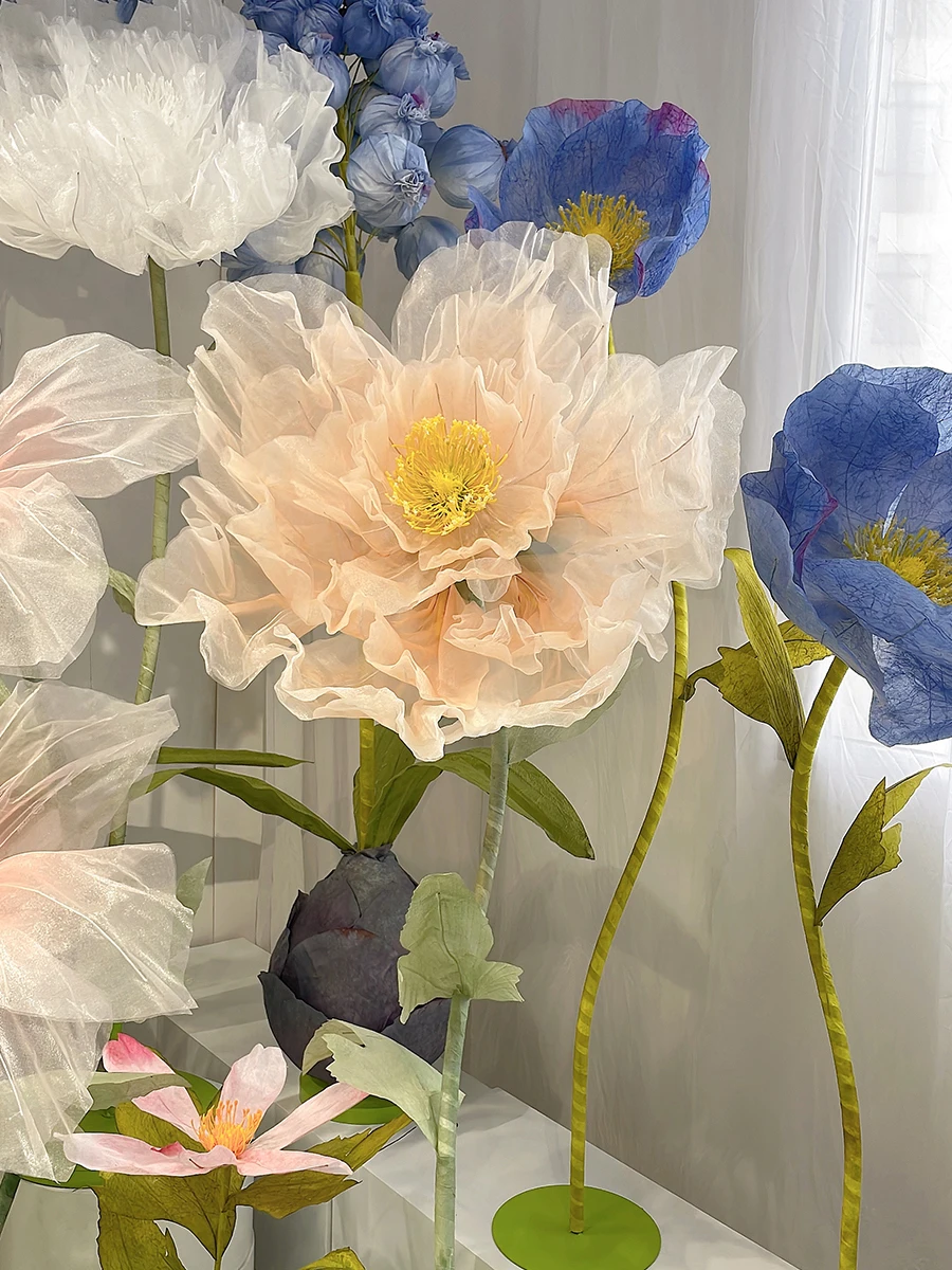 Giant Peony Poppy Flowers With Stem Stand 170cm Heads Big Huge Giant