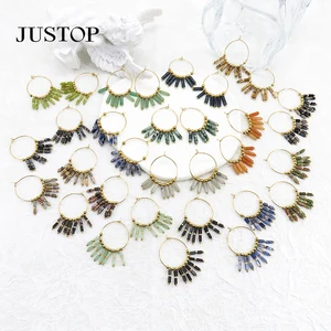 Trendy Stainless Steel 14k Gold Plated Natural Stone Charms Pendant Decorative Women Hoop Earrings Jewelry