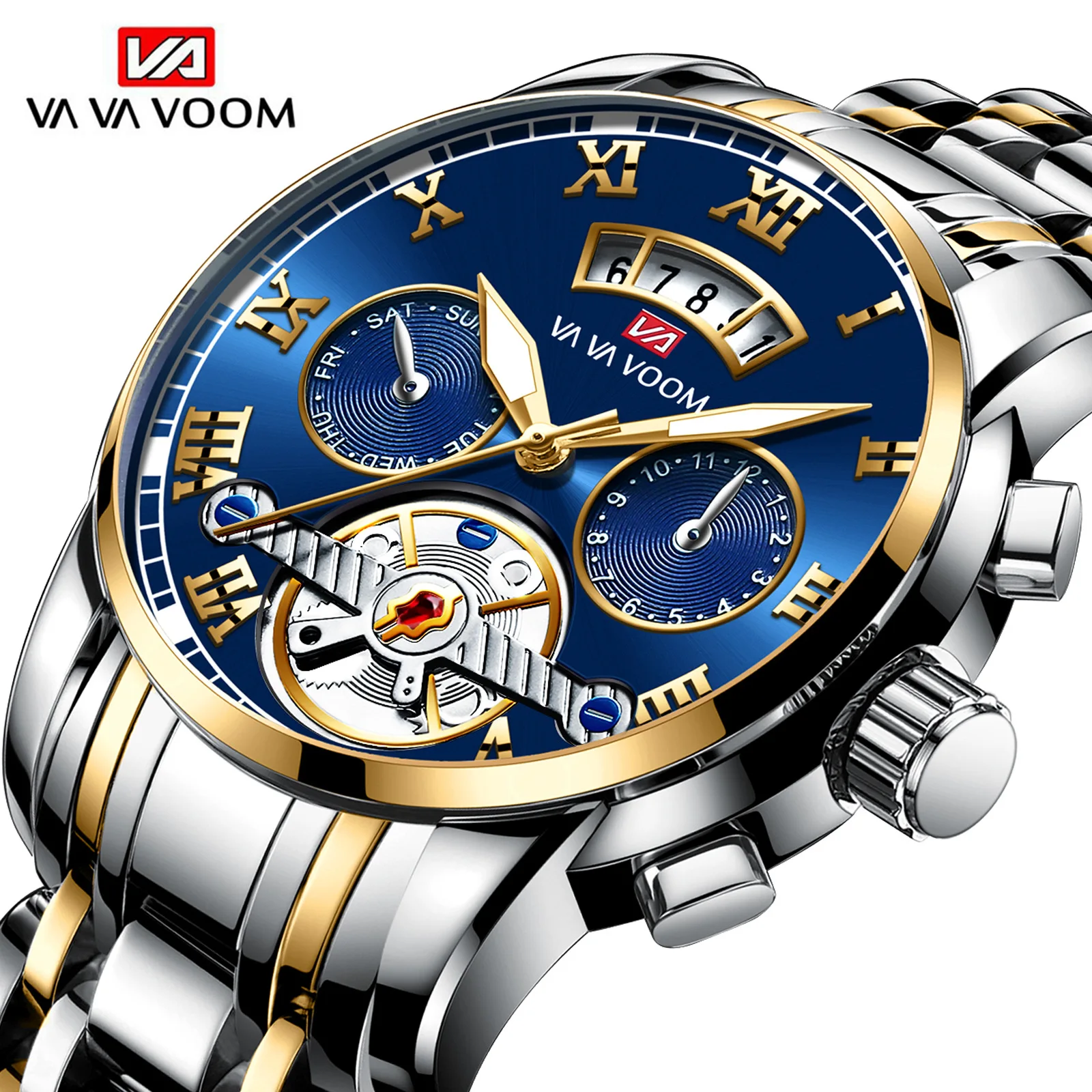 Relogio Masculino VA VA VOOM 2453 Men Luxury Watches Stainless Steel Quartz Luminous Fashion Waterproof Outdoor Sport Watch