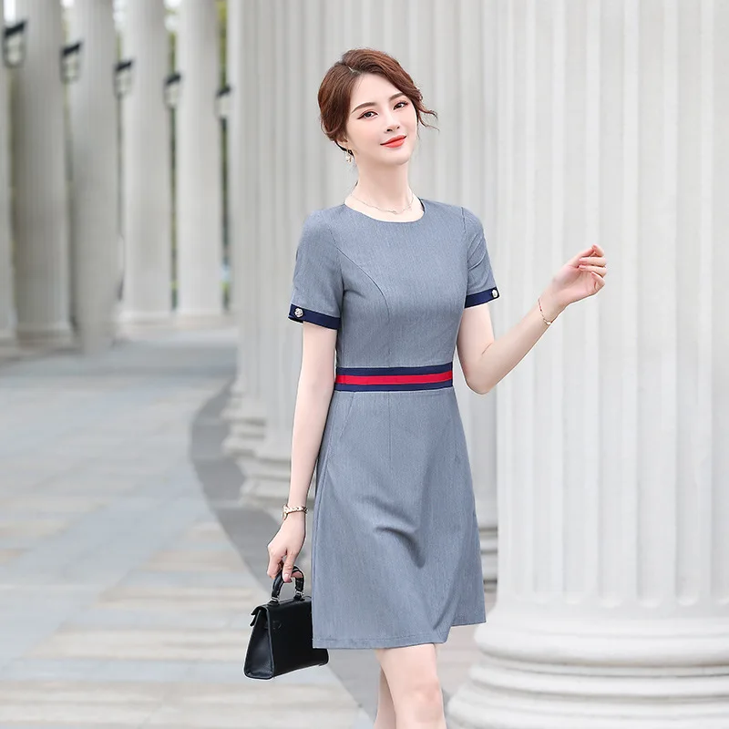 chinese dress ladies Elainone Women 3/4 Sleeve Casual Swing Flared A Line Dress Wedding Guest  Semi Formal Office Work Dresses with Belt Grey S at Amazon Women's Clothing  store main image 0