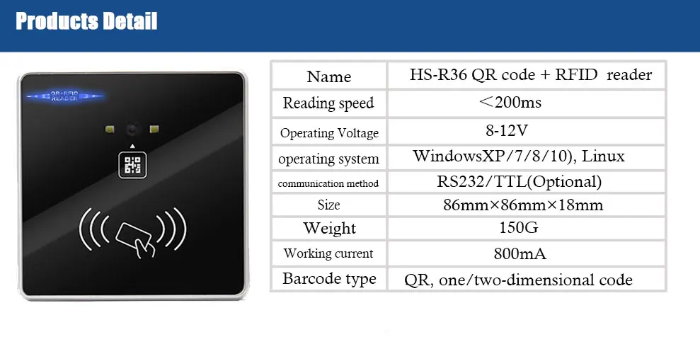 New Product R36 Qr Code + Rfid Access Control Reader High 