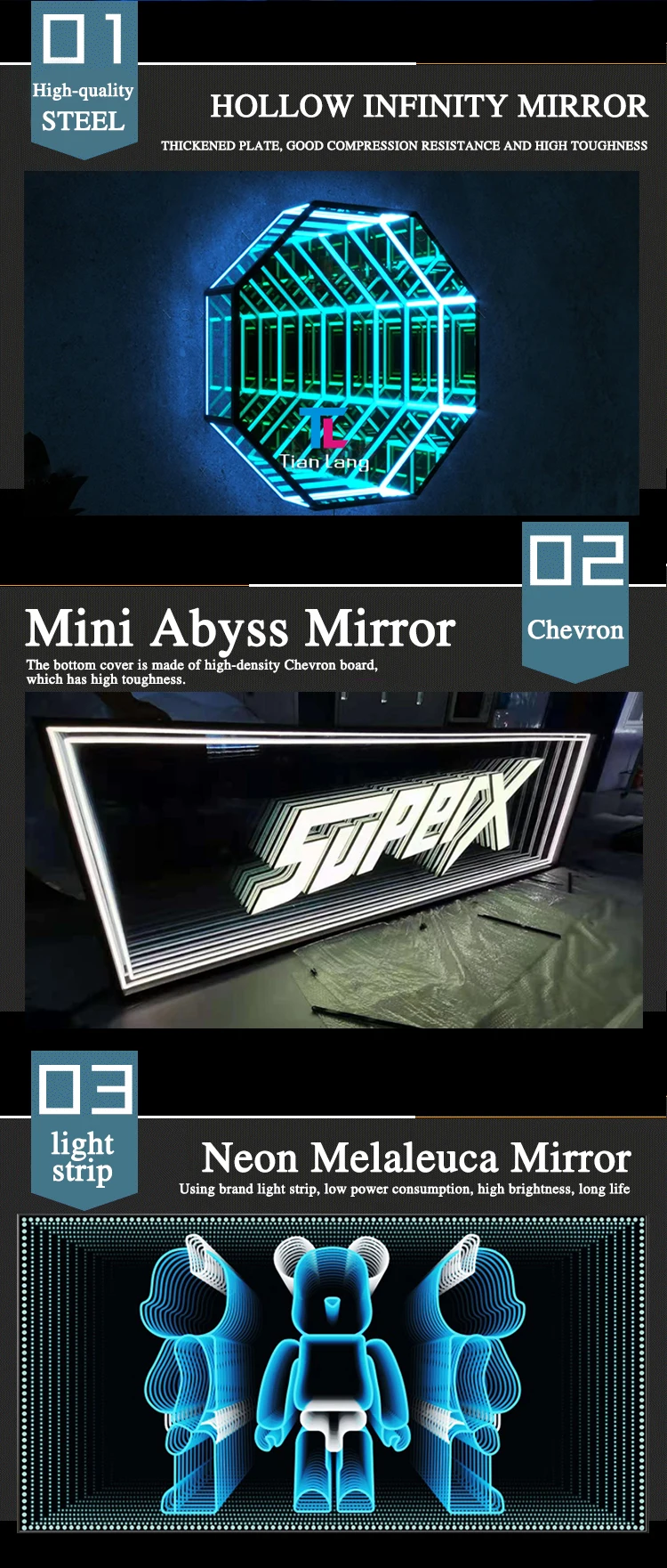 product multicolor thousand layer 3d magic infinite mirror 3d custom led neon sign luminous letters-3