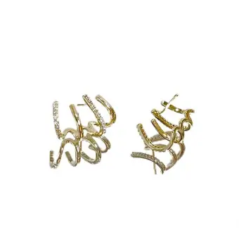 RFJEWEL Classic Delicate Micro Insert Zircon Four Claws Brass Hollow Trendy Stud Earrings