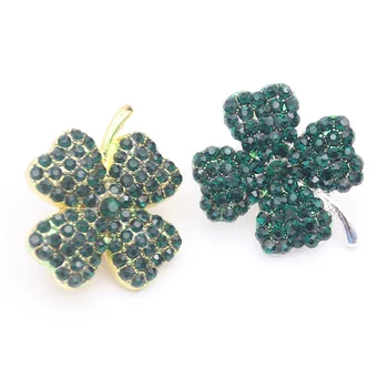 Small Rhinestone Crystal Emerald Four-Leaf Clover Brooch Pin Good Luck Ladies Brooches Accessories