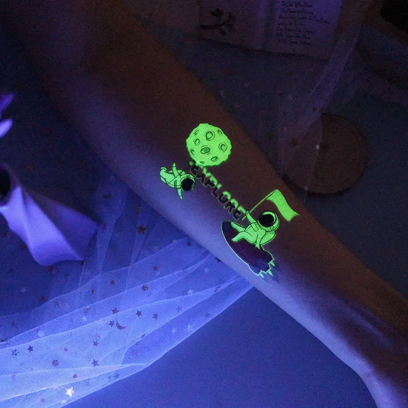 Временный УФ-свет красочная неоновая татуировка наклейка на заказ водонепроницаемая детская светящаяся в темноте