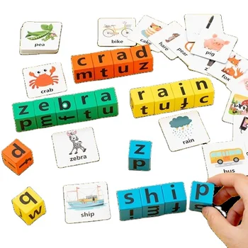 Preschool Alphabet Blocks Spelling Word Game Card Matching Letter ...