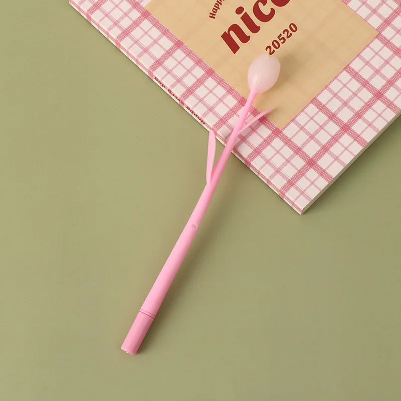 Creative Fresh Tulip Flower Gift Student Stationery Signature 0.5mm Changes Color Exposed Light Plastic Black Gel Pen_voghion.com