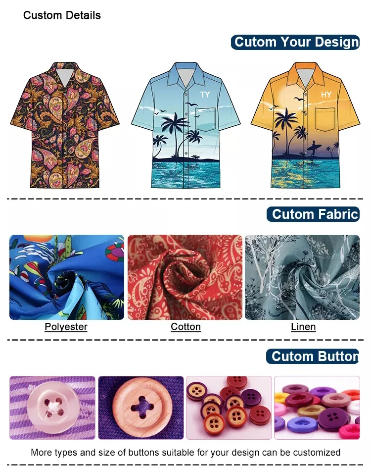 Chinese Factory Custom Design Low MOQ Aloha Shirts Cotton Elastic Rayon XS-5XL Hawaiian Shirts
