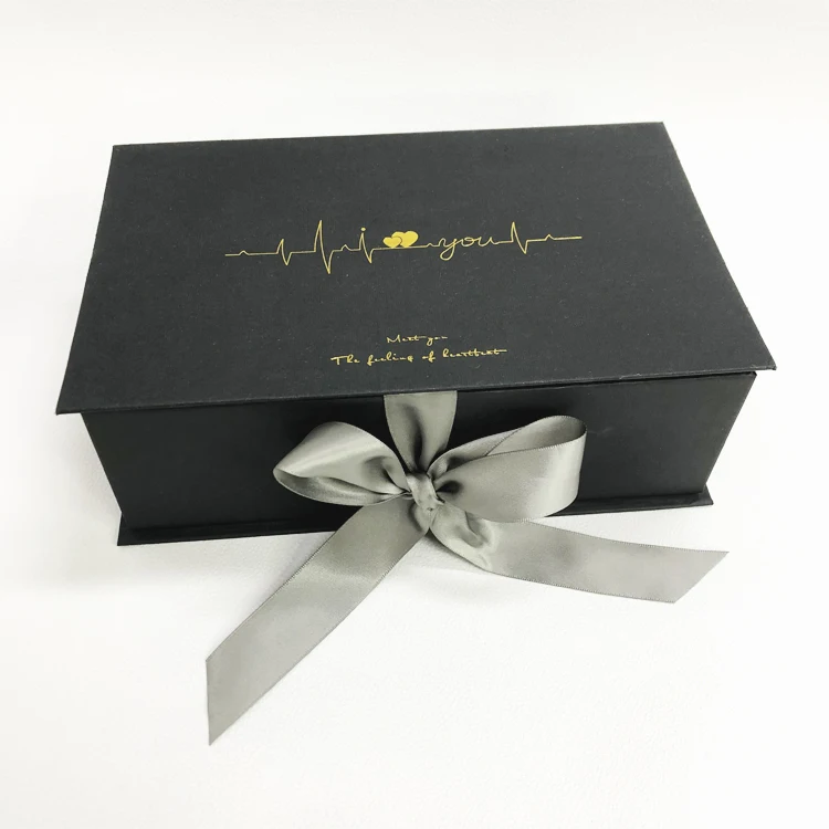 Source custom Black Cardboard Magnetic Gift Boxes, black paper gift boxes  with ribbon,gift box packaging for gift pack on m.