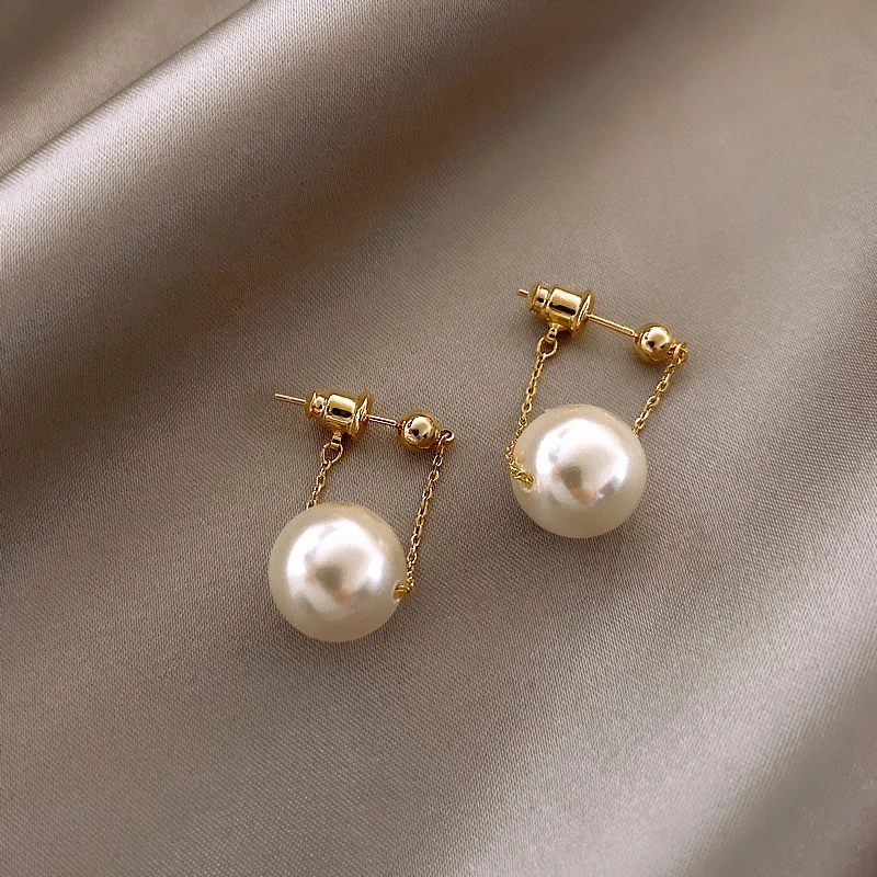 Wiwpar Pearl & Rhinestone Circle Drop Earrings - Dainty Round Dangle Earrings For Women, Fashion Jewelry Gift