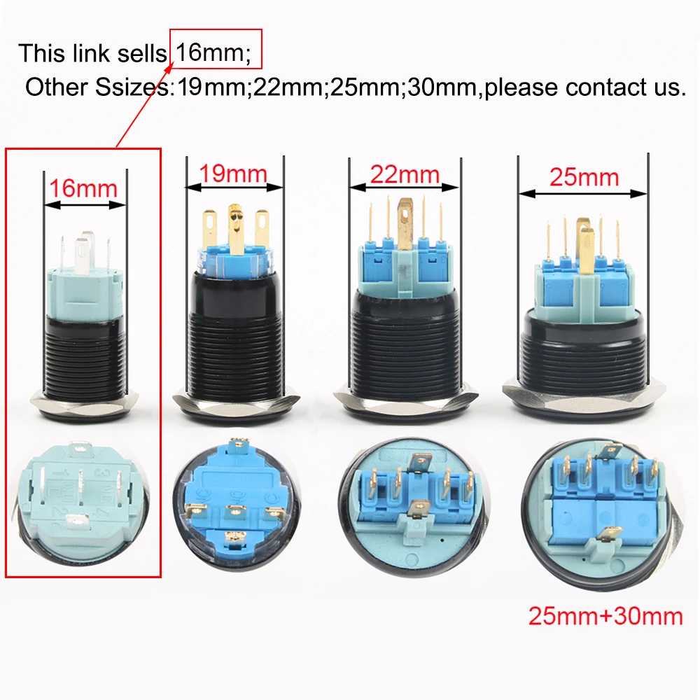 16mm Customizable Metal Push Button Switch Alumina  Latching for Car Speaker Led logo Light Latching Fixed Button Switch