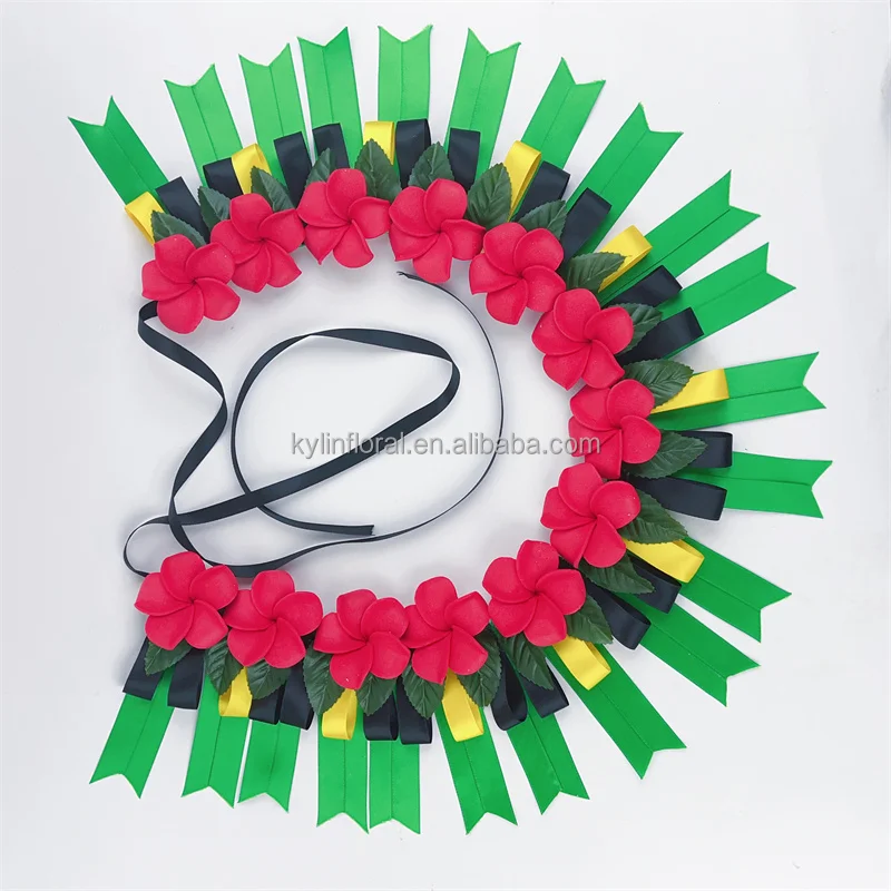 Wholesale Graduation Necklace Hawaii Flower Leis Ribbon & Foam Plumeria