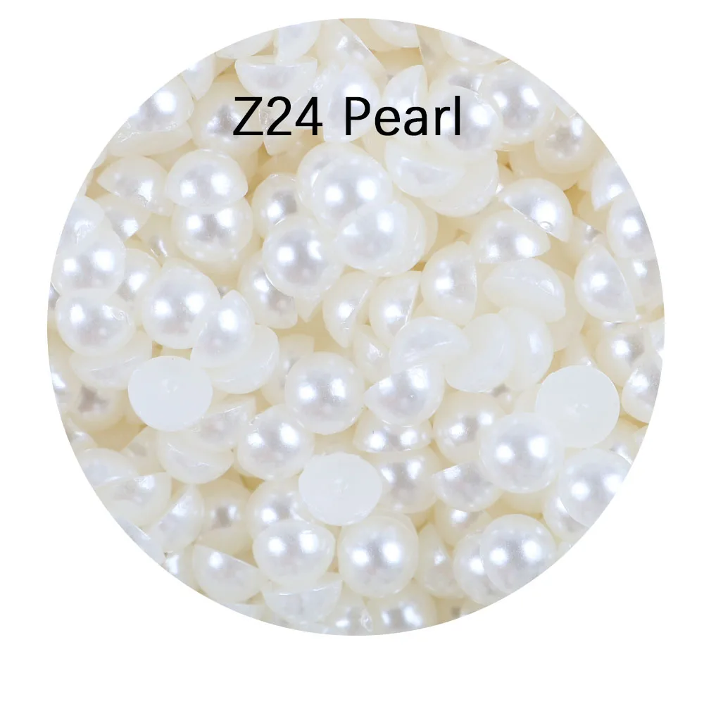 2000Pcs White Half Round Pearls Nail Beads for Crafts Multi Sizes