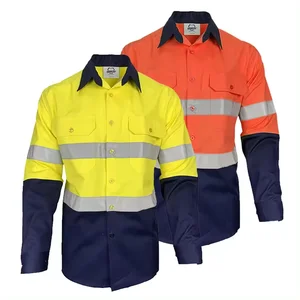 Hot Sale Custom Construction Long Sleeve Cotton Drill High Visibility Coal Mining Reflective Safety Workwear Hi Vis Work Shirt