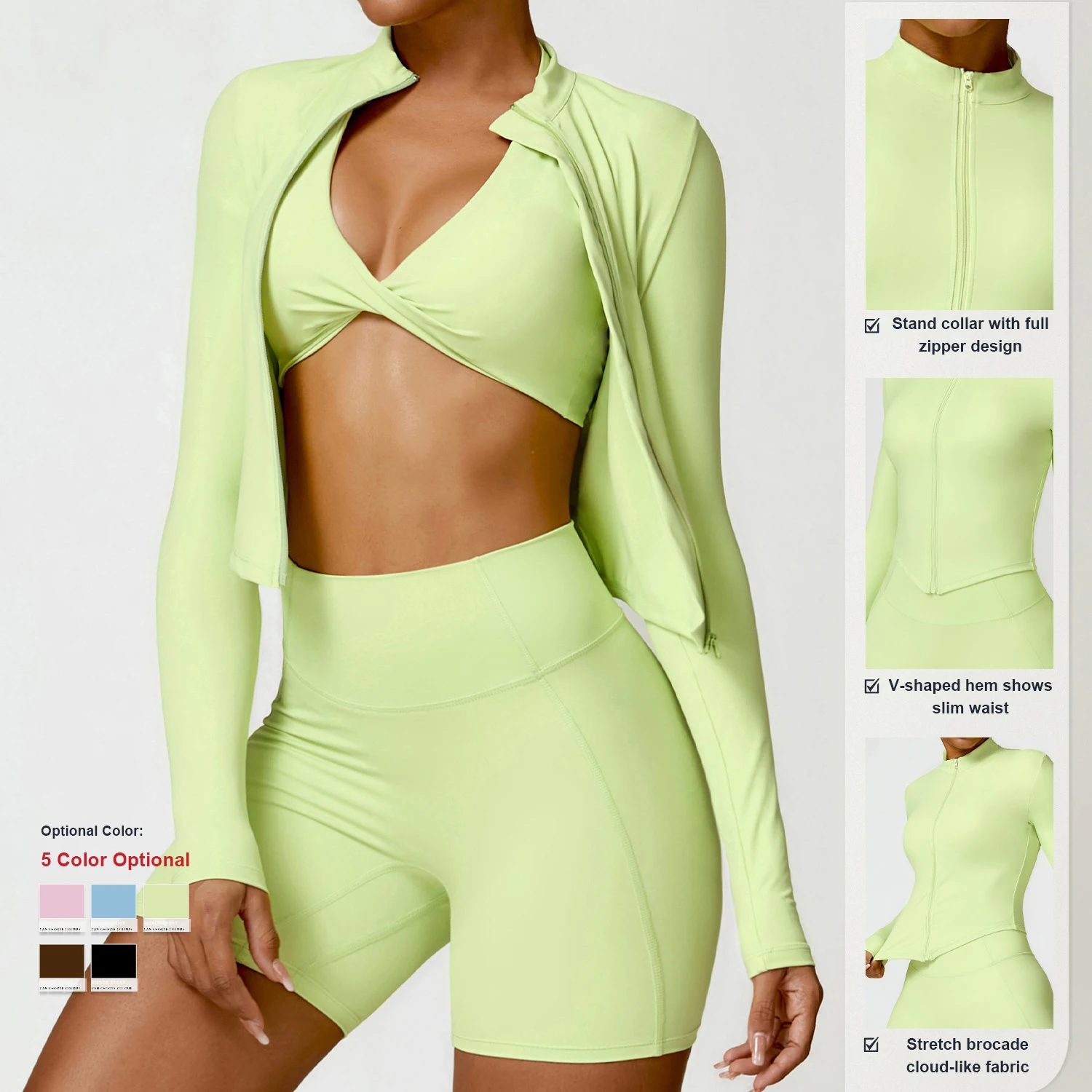 Winter Tights Backless Quick Drying Long Sleeved Jacket Fitness Clothes Running Sport Bra Training Leggings Yoga Set With Zipper