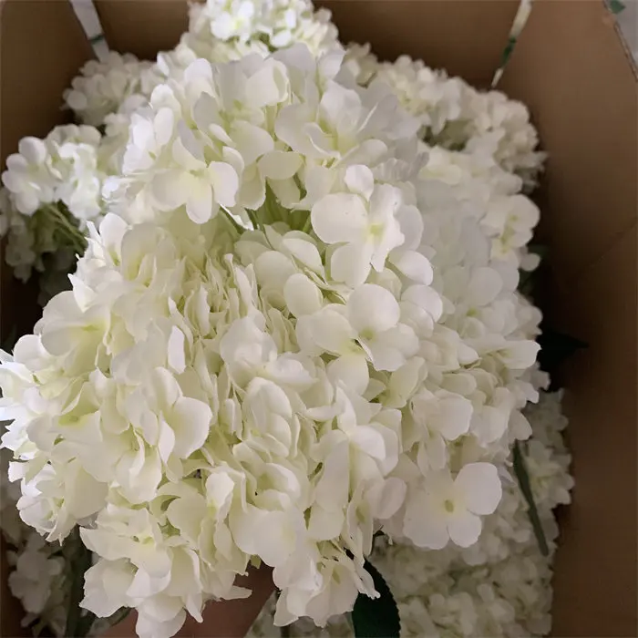 L163 Wholesale Ivory Bulk 5heads Hydrangeas Flowers Artificial Silk
