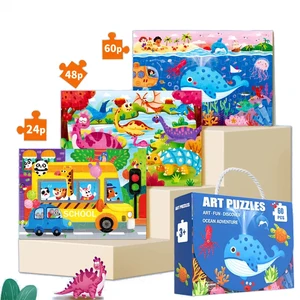 Wholesale 24-Piece Custom Educational Toddler Jigsaw Puzzle Kids Wood Puzzle with Handle for Children's Educational Toys Games