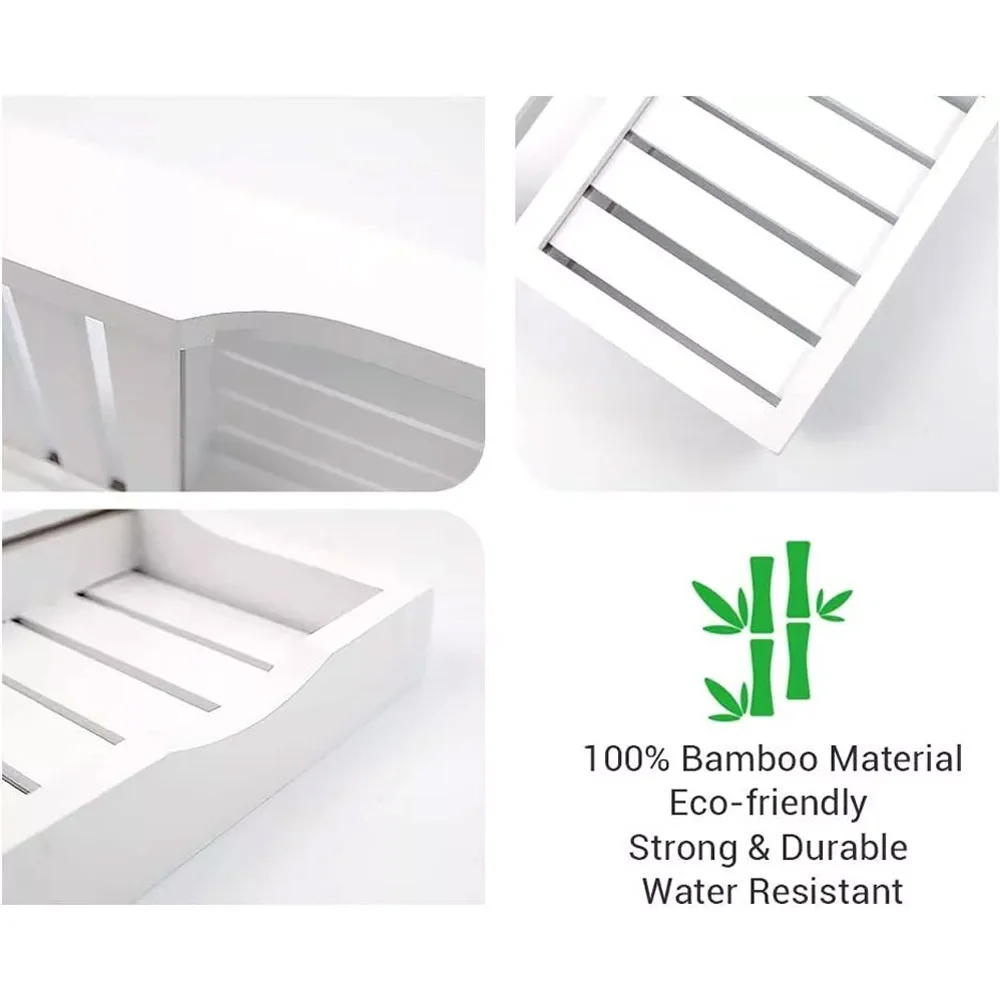 product white bamboo bathtub storage box tray bathroom sets with bathtub tablet stand modern rack for bath accessories-12
