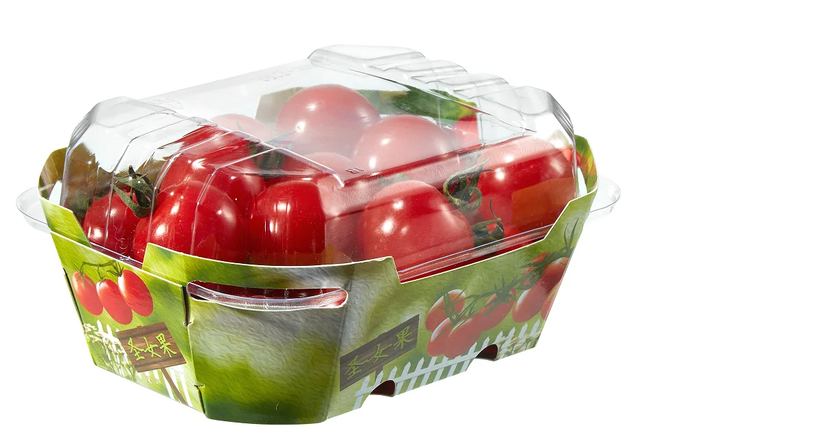 250g Disposable Cardboard Tray Fruit Packaging With Pet Lid Cherry
