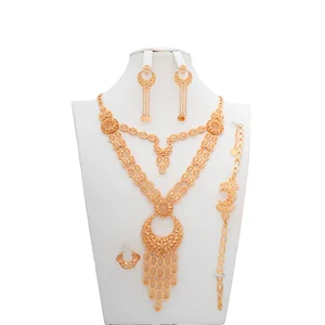 Initial Pendant 18k Gold Necklace Jewelry Set 24k Dubai Bride Wedding Jewelry Set