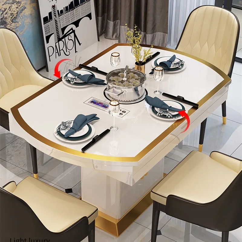 Multifunctional Retractable Folding Dining Table Induction Cooker Round Dining Table Dining Table and Chair Combination