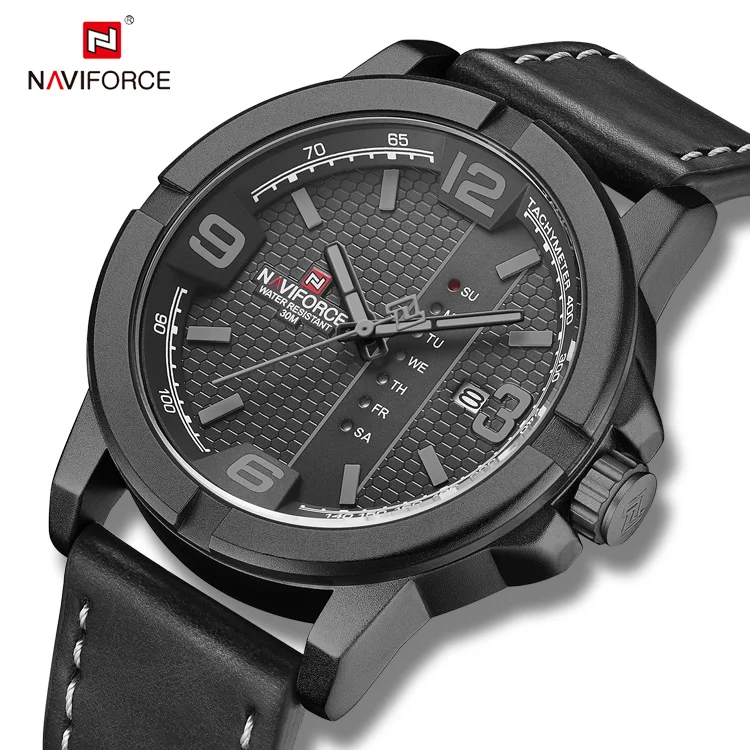 NAVIFORCE 9177 New Classic Solid Surface Men Watch Gentleman Leather Strap Quartz Watches Chronograph for Men Gift Relojes