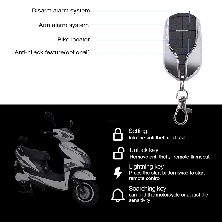 48V 72V Scooter Central Control Lock Ebike Alarm System 2 Way Bike Alarm Security