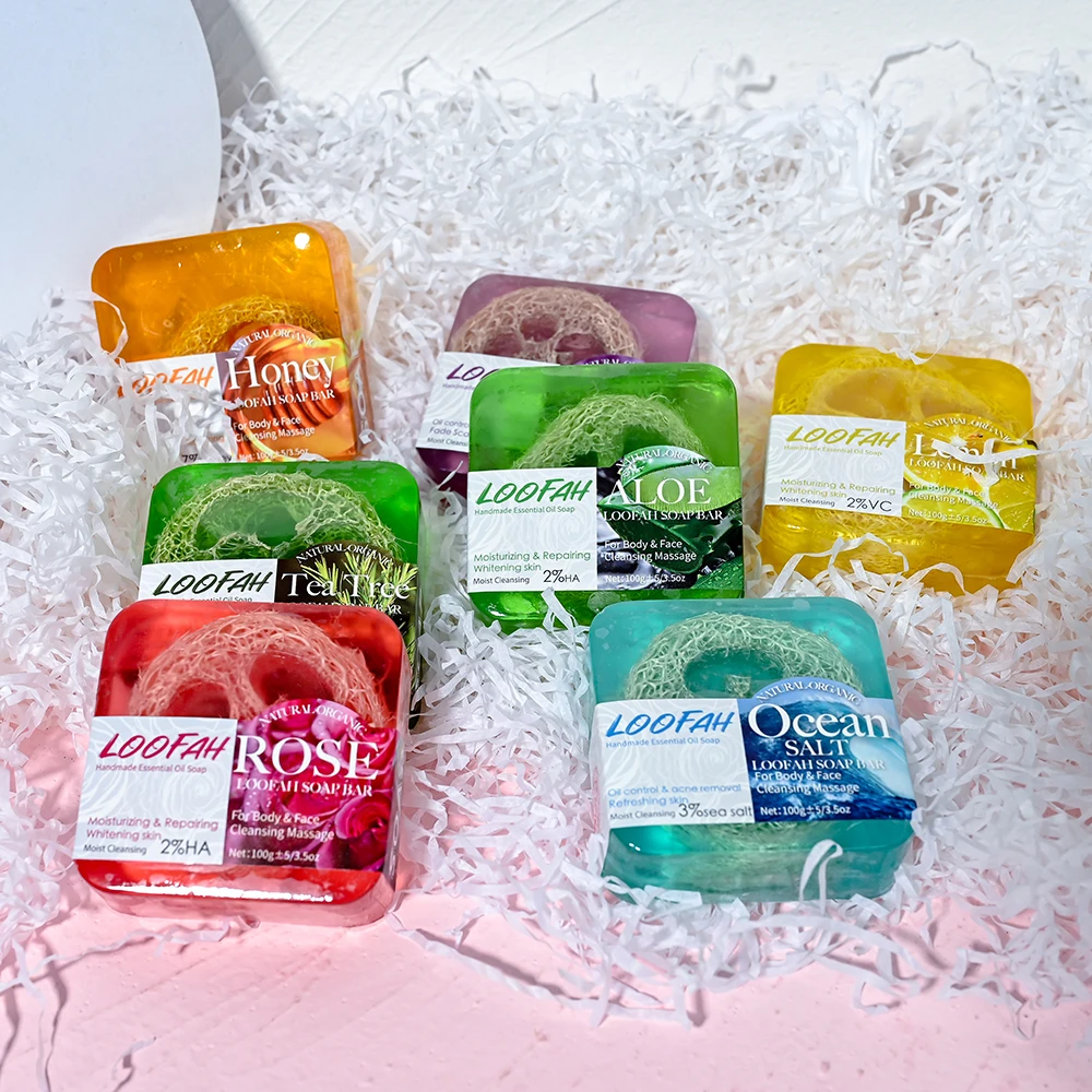 Medicated Tea Tree Handmade Soap Natural Herbal Skin Whitening Repair Acne Treatment Tea Tree Loofah Sponge Soap