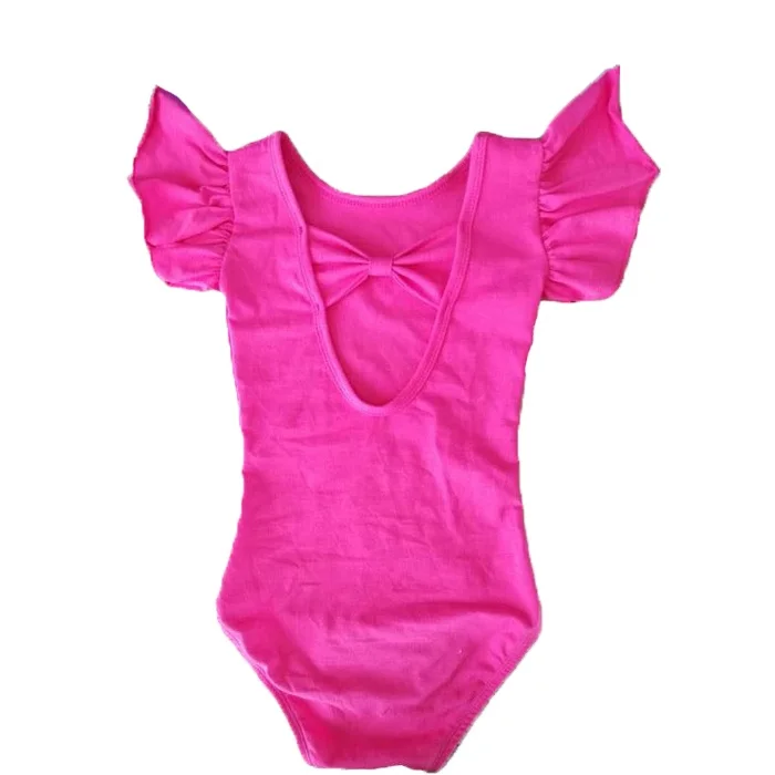 Flutter Sleeve Girl Cross Back Leotards Low Back Toddler Leotard Wholesale Cute Baby Dance Leotards With Bow