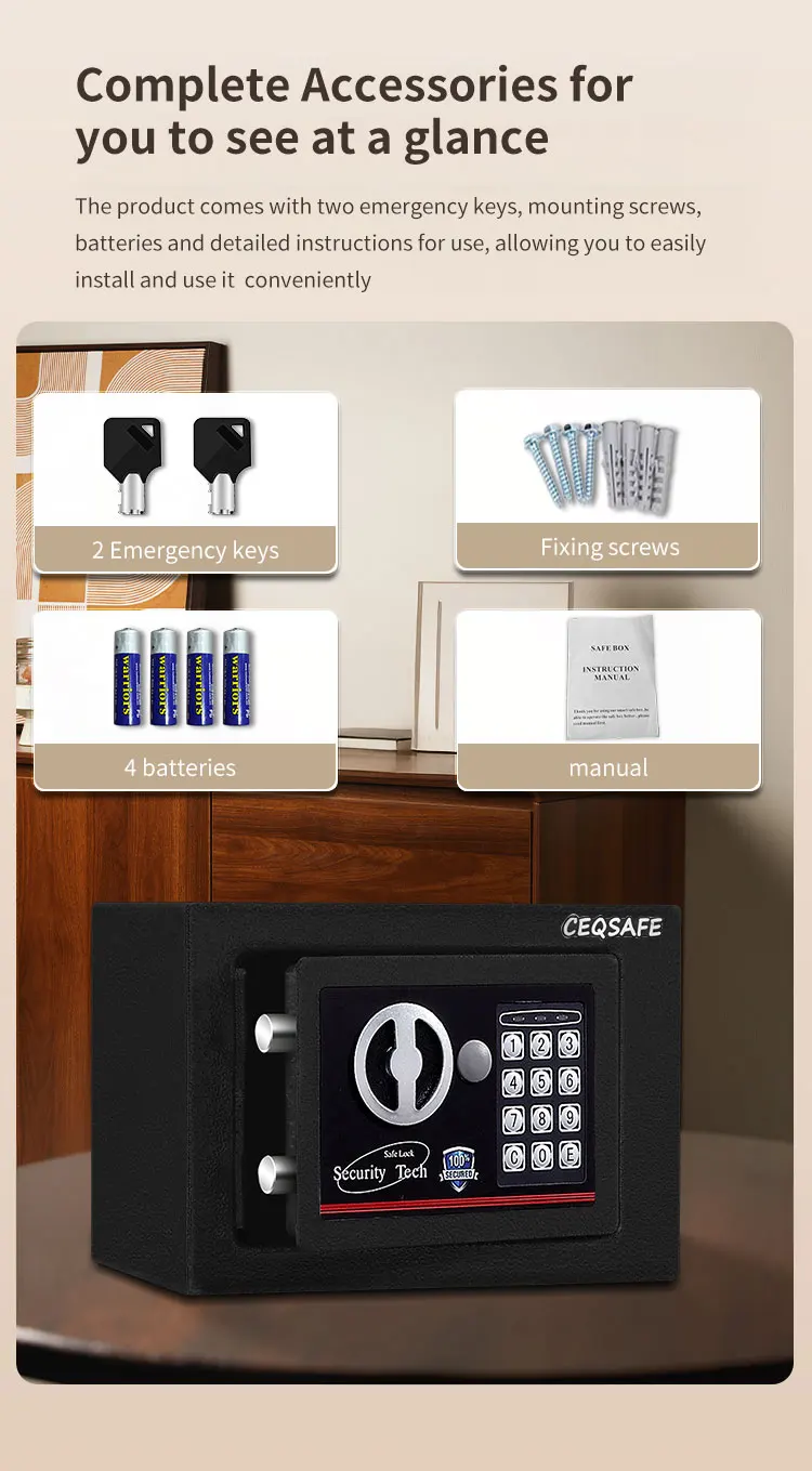 CEQSAFE China Electronic Digital Lock Cold Rolled Steel Burglarproof Safe Box details