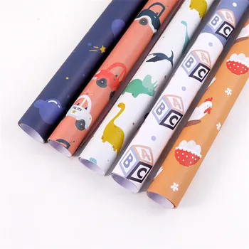 Cartoon Style Wrapping Paper Roll Gift Wrap Craft Paper Decor Gifts for Wedding Birthday Holiday Baby Shower Kids Coated Paper