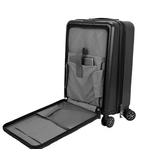 PC Fashionable Aluminum Trolley Luggage Set Big Capacity Front Open Pocket Suitcase Spinner Caster Travel Carry-On Lock Opening