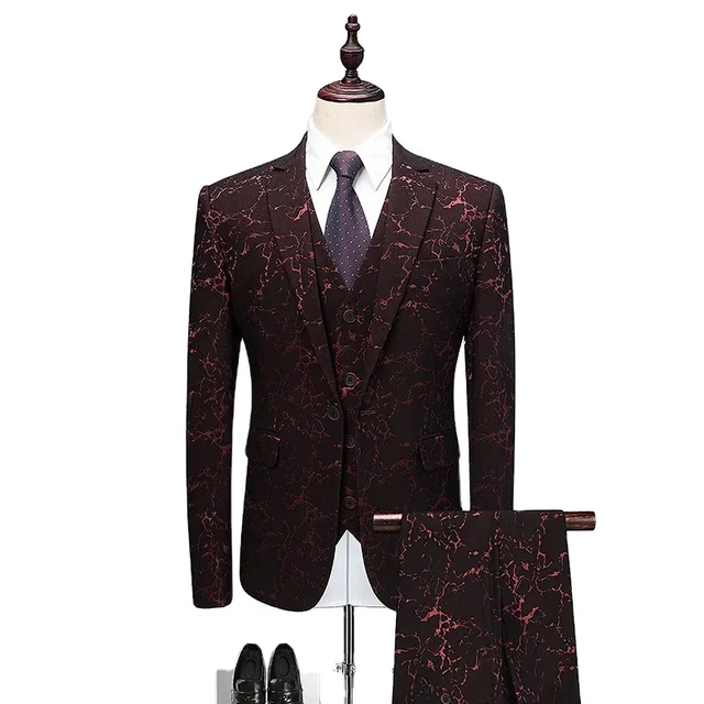 Printed business hot selling slim fit men's set gentlemen's formal attire single row button slim fit men's 3 pieces