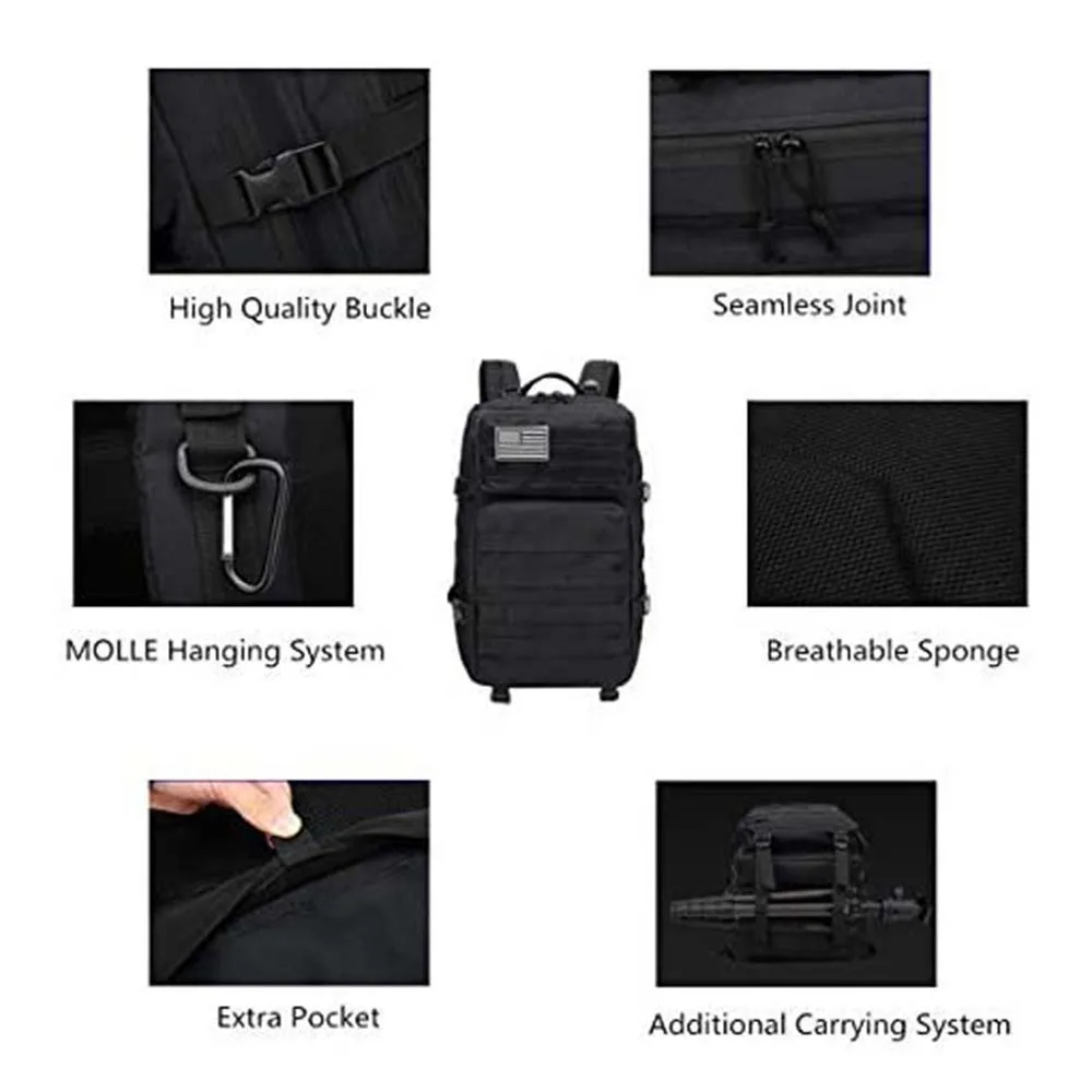 FREE SAMPLE Assault Backpack Men's Backpack Waterproof 4 Compartment Multi Pocket Hiking Camping Bag