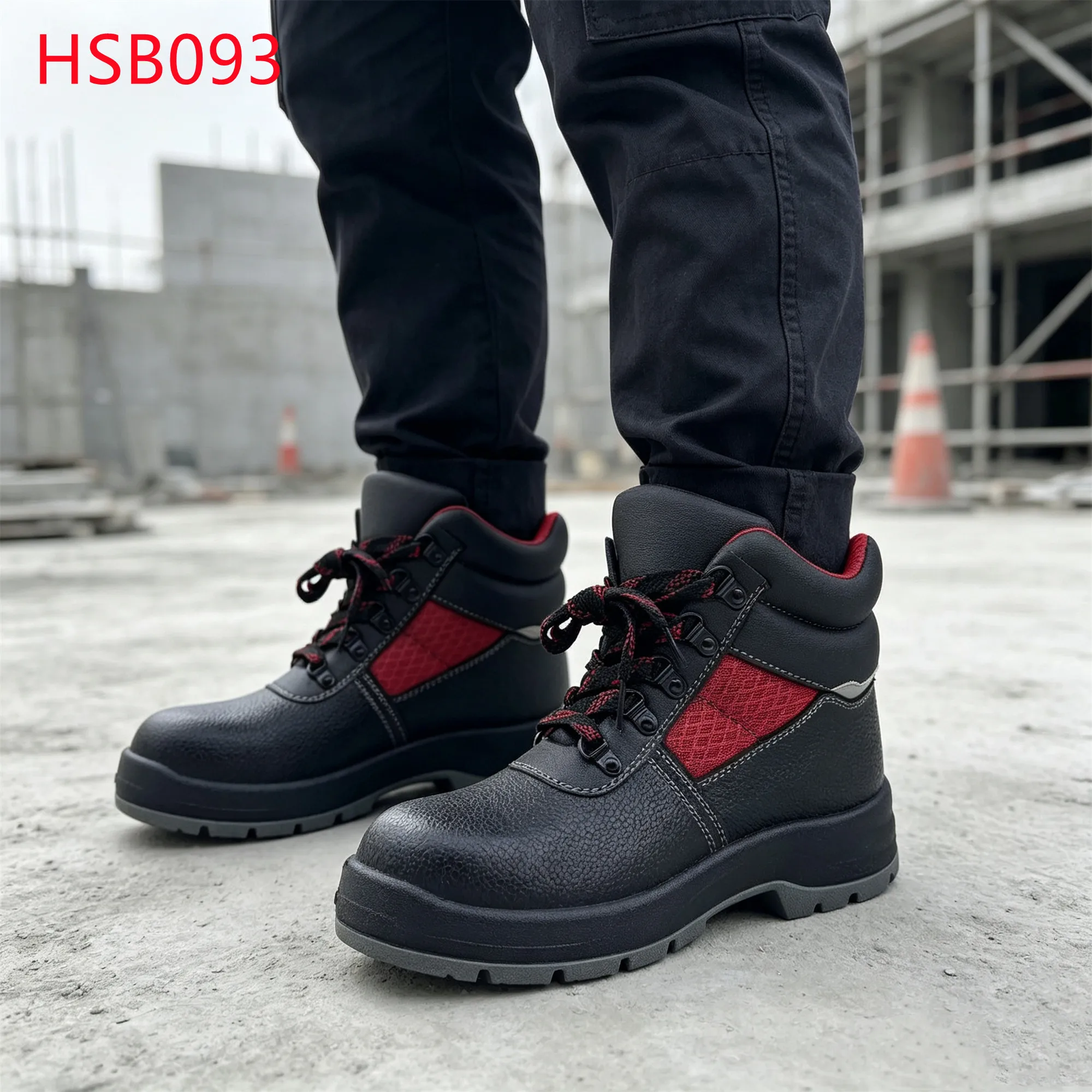 LXG,Metal Fabrication Red Ribbon Design Hua Singh Safety Boots Steel Toe&midsole Insert Leather Work Footwear in Mexico HSB093