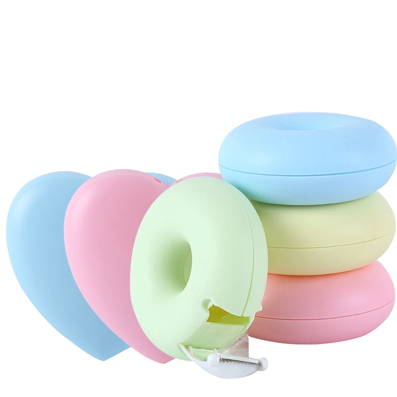 Hot sale promotion Candy Color Sweet heart DonutTape Dispenser with Tape cutter