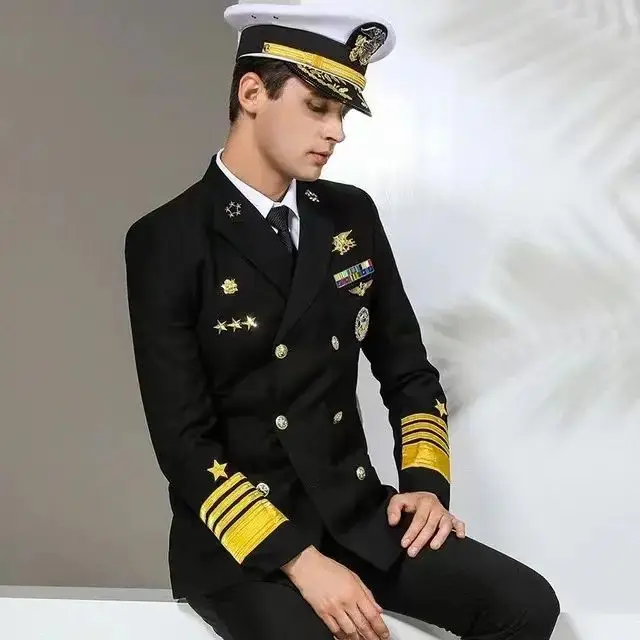 Admiral Captain Uniform Double Breasted Jacket Pants Clothing Pilot Work Uniform