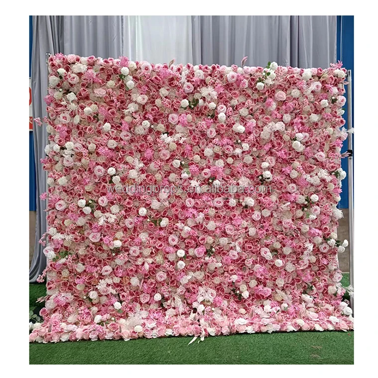 A03099 Pink Flower Wall Rolled Backdrop Wedding Backdrop Panel