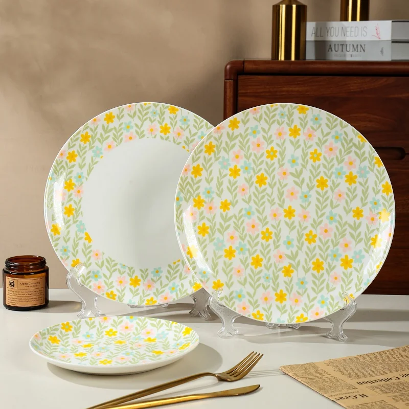 product wholesale porcelain round shape serving wedding party plate dinnerware flower pattern design porcelain ceramic dinner set-2