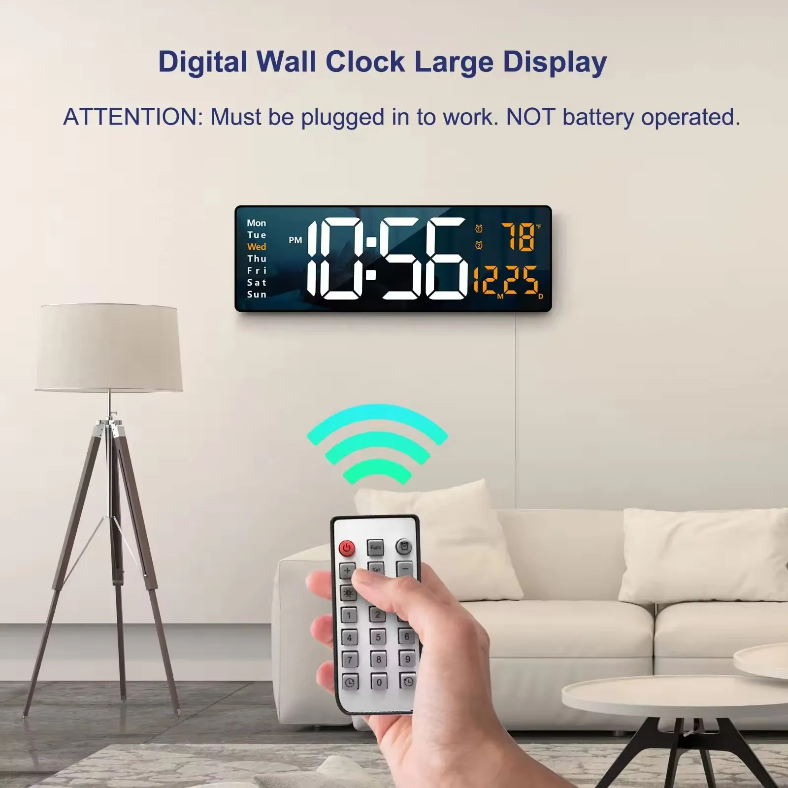 The Most Popular Good-looking 13 Inches Big Size Digital Wall Clock Remote Control Wall LED Clock With Temperature Calendar