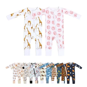 Baby Zipper Printing Plus Size Neutral Jumpsuits Infant Bamboo Babys Romper Full Cute Kids Long Sleeve Baby Bodysuit