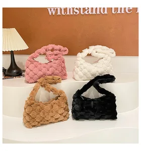 Autumn and Winter Cute Plush Shoulder Bag Wholesale Solid Color Small square Bags Texture Handbag for Women