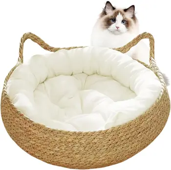 Competitive Price PP Cotton Linen Straw Woven Cat Hanging Bed Pet-friendly wicker cat basket for Kitty