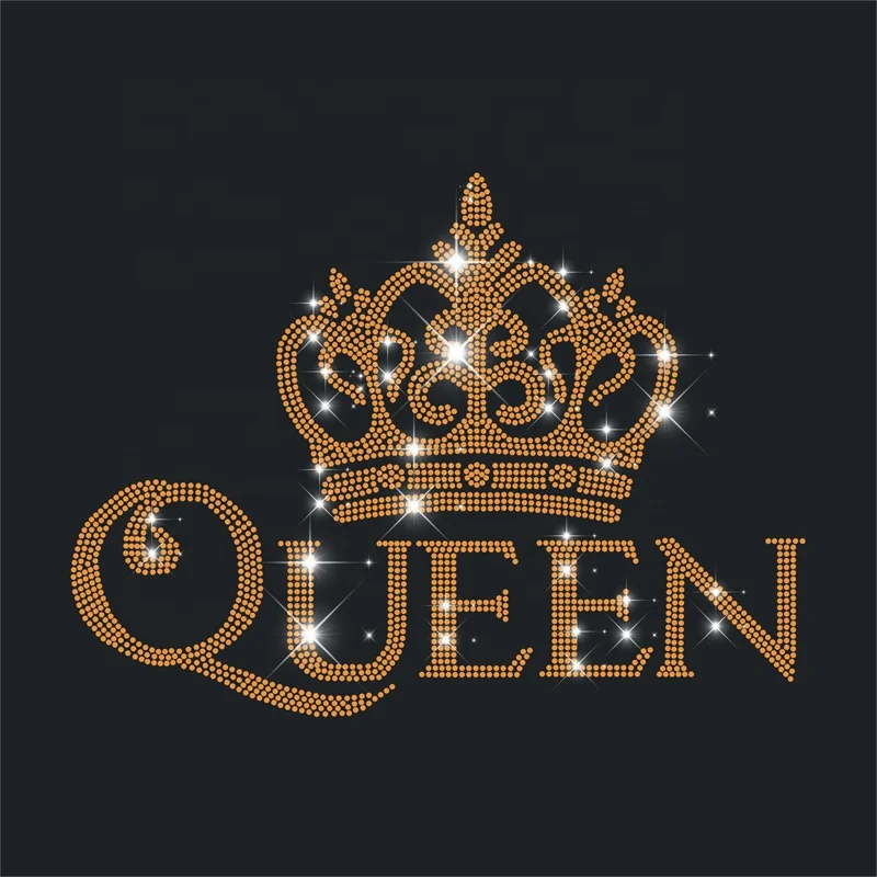 Ready to ship gold crown hotfix rhinestone applique Queen with crown rhinestone iron on transfers motif
