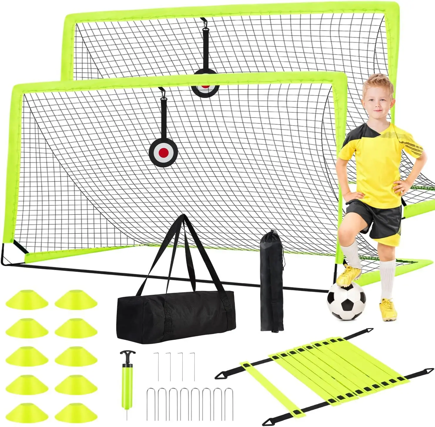 Factory Portable Soccer Goal Net For Kids Adults Pop Up Extra Stakes Training Cones Speed Agility Ladder With ball Carry Bag details