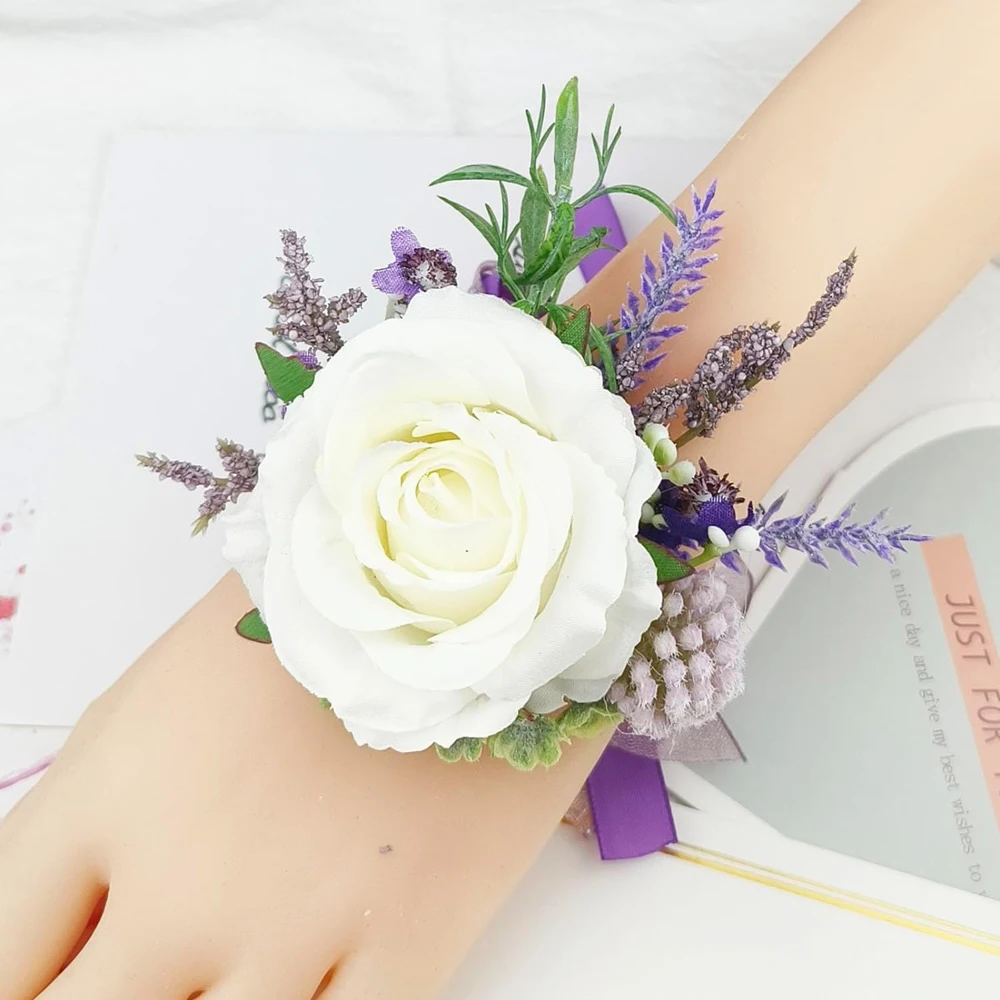 Elegant Lavender Lilac Purple Prom Silk Rose Corsage, image size:1000x1000