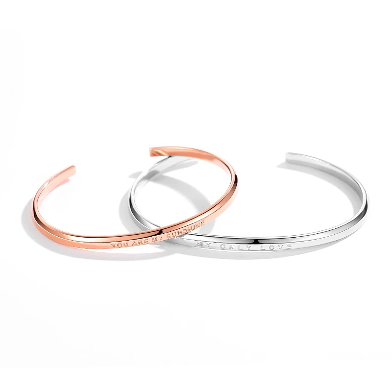 Personalized Custom 925 Sterling Silver Rose Gold Plated Jewelry Alphabet Couple Open Cuff Bracelets(图7)