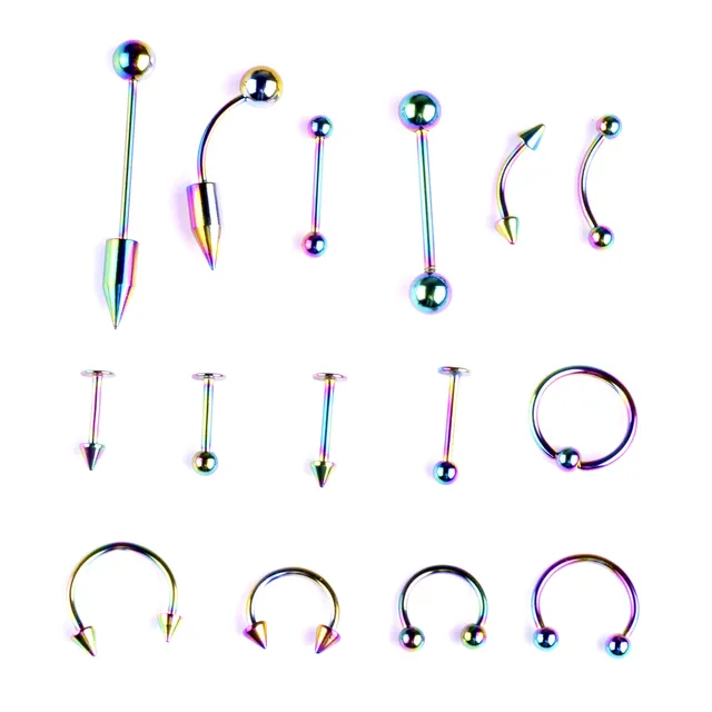 15 pieces/set Stylish body piercing Eyebrow Stud Combination Tongue stud mix set Stainless steel lip stud belly button ring