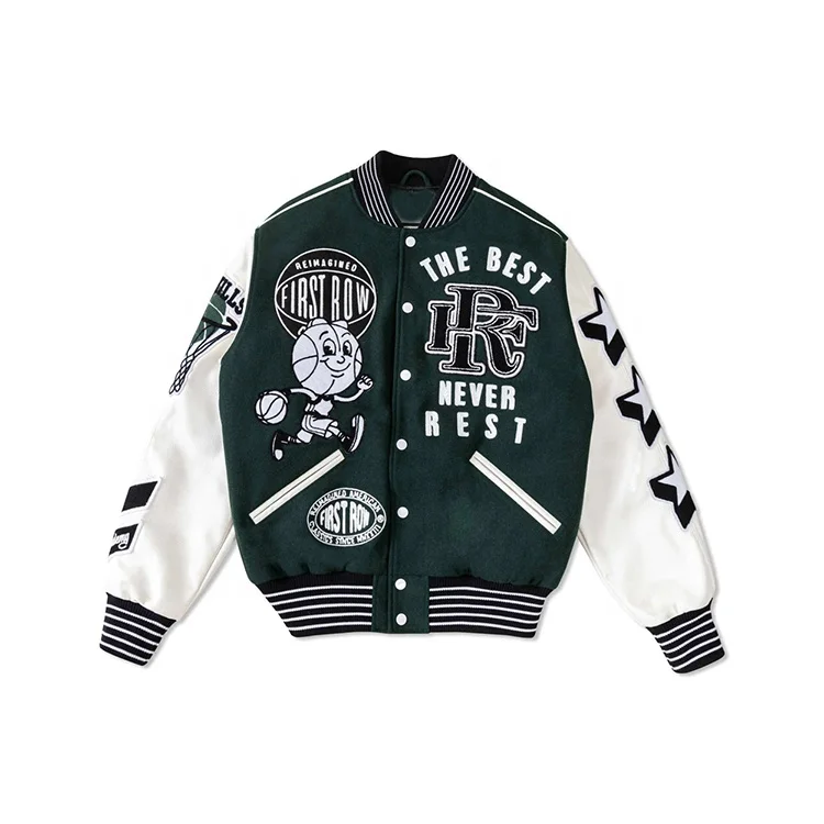 Washed Cotton Vintage Denim Varsity Jacket With Khaki Sleeves Buy